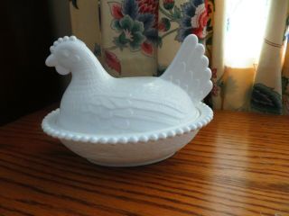 Vintage 2 Pc Chicken Hen Nesting Covered Bowl White Glass Candy Soap Dish