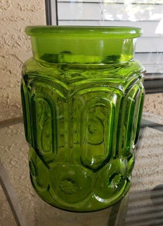 Le Smith Moon Stars Green Glass Medium Canister 7.  5 " Tall No Lid Vase