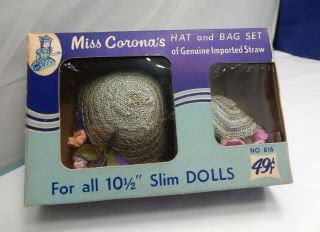 Vintage Nos 1950’s Miss Corona’s Hat & Bag Set 10 ½” Dolls Cissy Miss Revlon