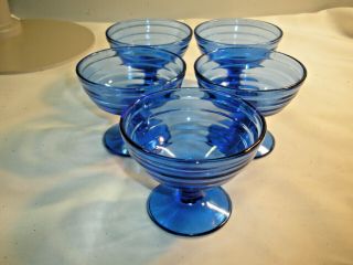 Set Of 5 Vintage Hazel Atlas Moderntone Cobalt Blue Sherbet Dishes Bowls