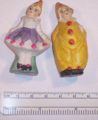 2 Rare Antique German All Bisque Miniature Figurine Doll Pair Clown Hertwig Xc