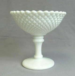 Vintage Westmoreland Candy Dish White Milk Glass Footed Compote Diamond Hobnail