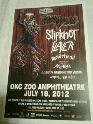 Concert Poster Slipknot / Slayer / Motorhead / Anthrax 2012 Mayhem Zoo Amp Okc
