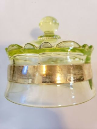 Antique Yellow Green Vaseline Glass Round Dome Butter Dish Lid