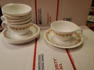 Vintage Corelle Butterfly Gold Hook Handle Coffee Tea Cups And Saucers Set Of 6
