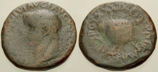 039.  Roman Bronze Coin.  Tiberius,  Ae - As.  Rome.  Rudder On Globe