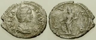 015.  Roman Silver Coin.  Julia Domna.  Ar Denarius.  Rome.  Juno.  Vf