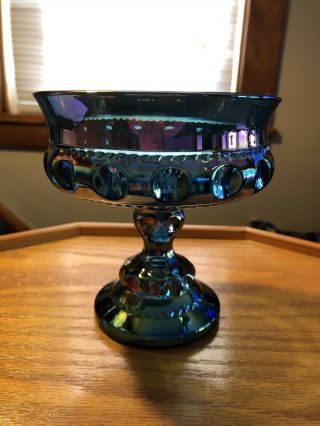 Vintage Indiana Blue Carnival Glass Candy Dish Pedestal Compote