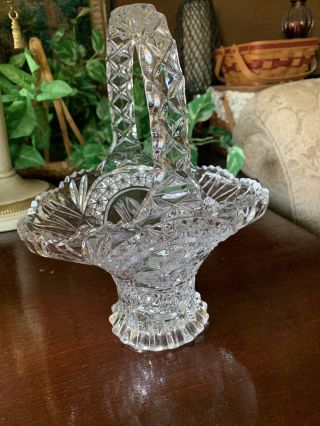 Glass Crystal Etched Basket With Handle