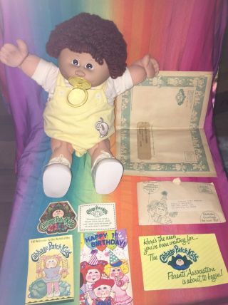 Vintage 1984 Cabbage Patch Kid Boy - - - - Yellow Elephant,  Pacifier,  Birth Cert.