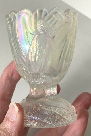 Vintage St Claire Kingfisher Toothpick Holder Carnival Glass - Iridescent/clear