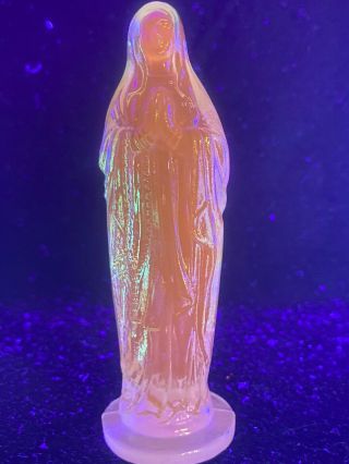 Blue Vaseline Glass Madonna Doll / Uranium Catholic Religious Virgin Mary Jesus