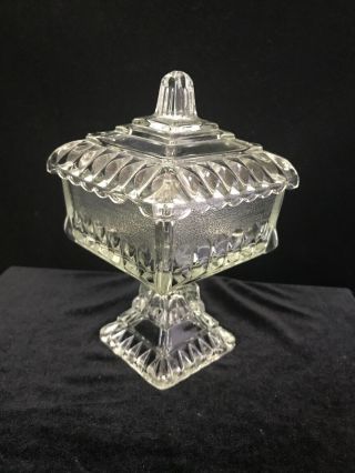 Vintage Square Cut Glass Compote W/lid - Candy Dish - Clear