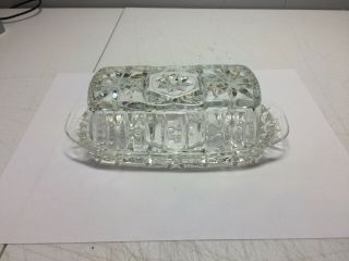 2 Piece Vintage Anchor Hocking Clear Glass Butter Dish Star Of David With Lid
