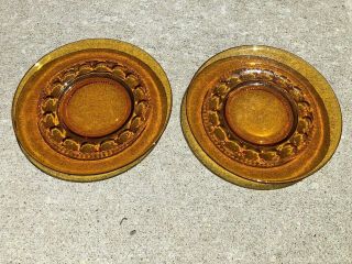 2 Vintage Indiana Glass Orange Amber Kings Crown Luncheon Plate 8 1/4 "