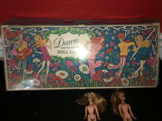 Vintage 1970s Dawn & Her Friends Doll Carrying Case (Long) & 2 1970 Topper Dolls 2