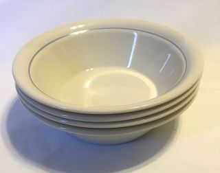 4 Corelle Country Promenade Soup Cereal Bowls Blue Line Coupe Rolled Edge 6.  75”