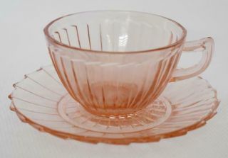 Lovely Art Deco Jeannette Sierra Pinwheel Pink Depression Glass Cup & Saucer 1