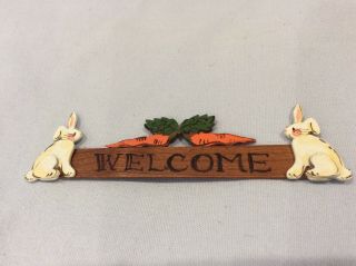 Vintage Karen Markland Rabbit Welcome Sign Artisan Dollhouse Miniature 1:12