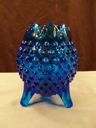 Fenton Blue Hobnail Glass 3 Footed Egg Shaped Vase 4 3/4 " Tall
