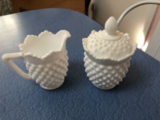 Vintage Milk Glass Sugar Bowl With Lid And Creamer 5 1/4 X 5 1/2”