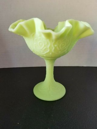 Fenton Handmade Glassware Vintage Green Floral Vase Antique