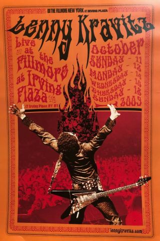Lenny Kravitz 19” X 13” Concert Poster - Week At The Irving Plaza Nyc