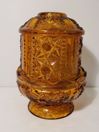 Vintage Fairy Lamp Amber Glass With Stars And Bars