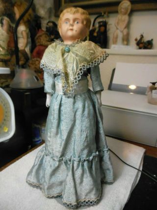 13 1/2 " German Minerva? Tin Head Doll With Kid Body Plus Extra Head