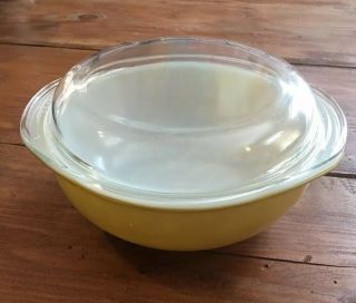 Vintage Pyrex Desert Dawn Yellow 2 Quart Round Casserole Dish Lid 024 S