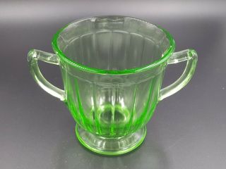 Vintage Depression Glass Green Vaseline Uranium Paneled Design Sugar Bowl