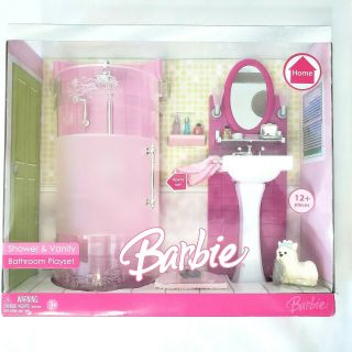 Barbie Shower & Vanity Bathroom Playset 2006 Nib Sink Dog Shoes Furniture N1635