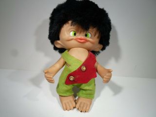 Unica Monkey Boy Troll Doll Made In Belgium 1965 8 " Tall Vinyl Body Felt Outfit