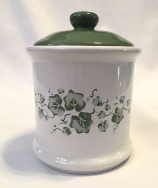 Vtg Corelle Callaway Ivy Tea Canister With Lid Jay Import White/green 5” Tall
