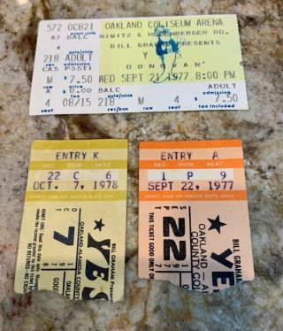 3 Yes Vintage Concert Ticket Stub - 1977