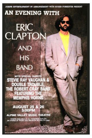 Eric Clapton & Stevie Ray Vaughan Concert Poster 1990 12x18