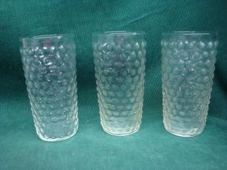 Set Of 3 Vintage Clear Depression Glass Hobnail Tumblers