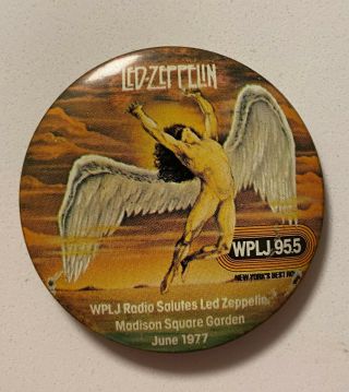 Vintage Pin/button: Wplj 95.  5 Ny Radio Station Led Zeppelin At Msg 1977
