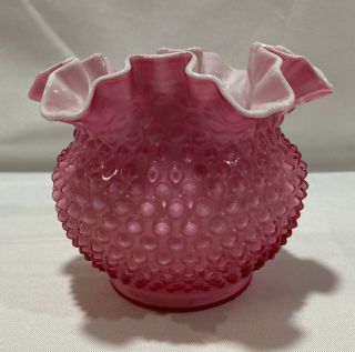 Fenton Glass Company Cranberry Pink Opalescent Hobnail Ruffled Top Vase