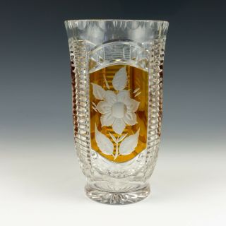 Vintage Bohemian Glass - Amber Overlay Cut Glass Vase - Lovely