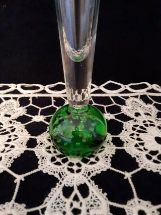 Vintage Paperweight Bud Vase Emerald Green Bubble Glass Bottom - 6 " Tall