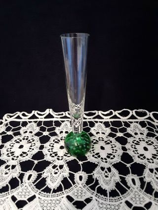 Vintage Paperweight Bud Vase Emerald Green Bubble Glass Bottom - 6 