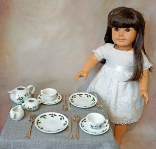 American Girl China Tea Set Dishes With Knifes Forks & Spoons Picnic Basket