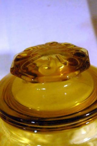 L E Smith Atterbury Scrolls Amber Glass Small Canister 6 1/2 