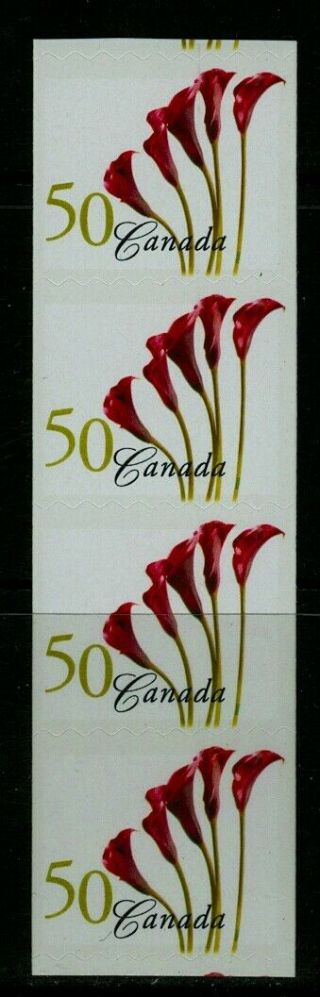 Canada: 10247 50c Orchid Coil Strip Of Four,  Diecut Scoreline Only 2072vi