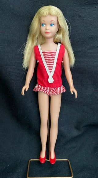 Vintage Barbie Little Sister Skipper Doll Blonde Hair Straight Leg With Stand