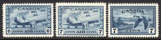 Canada Air Mail C7 - C8 - C9 Blue,  1942 - 46 Set/3,  Vf,  Mnh