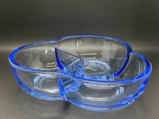 Blue Depression Glass Covered 3 - Part Divide Bowl Candy Dish Base
