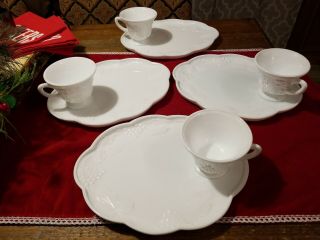8 Pc Vintage Indiana Colony Milk Glass Harvest Grape Snack Plate & Cup Set Exc