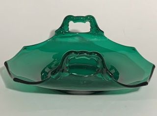 Vintage Emerald Green Glass 8 Sided Curved Candy Dish 6.  75 " X 5.  5 " Handles